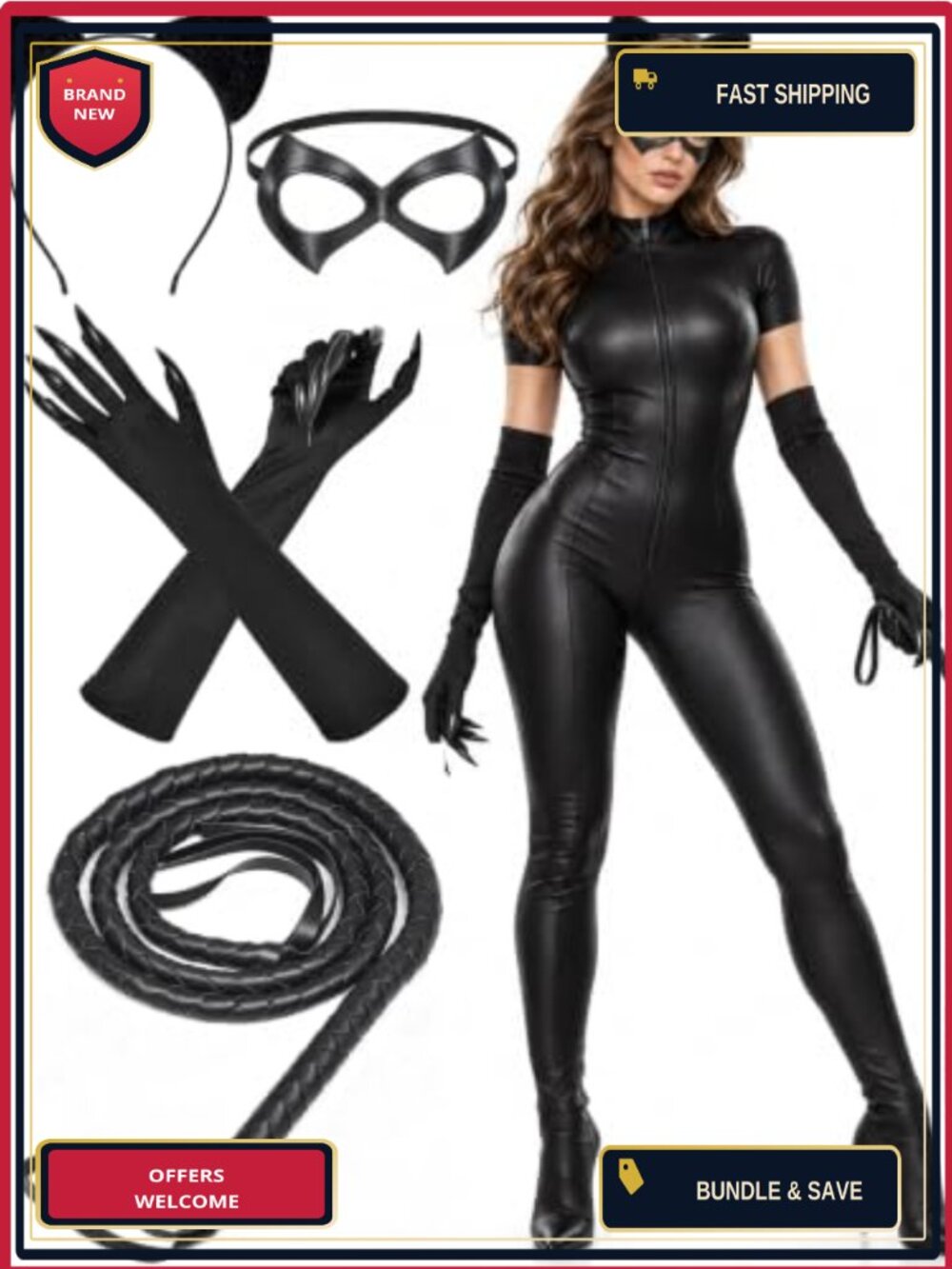 Cat Costume Accessory Set 4PCS Mask Ears Headband Claw Gloves Halloween